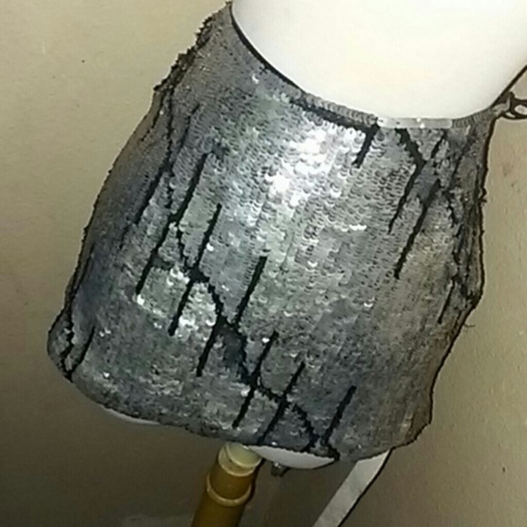 NWOT Gryphon Silver Sequin Mini Skirt S xs 2 - Picture 2 of 2